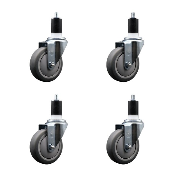 Service Caster 4'' SS Thermoplastic Rubber Wheel Swivel 1-1/2'' Expanding Stem Caster Set, 4PK SCC-SSEX20S414-TPRB-112-4 - main